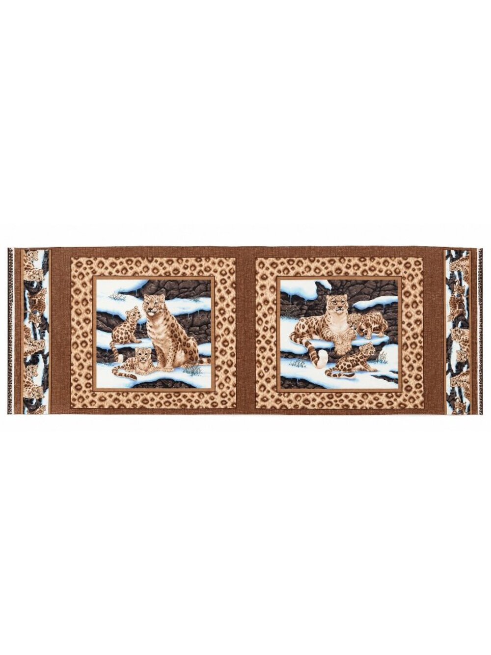 Vintage Cranston VIP Snow Leopard Fabric Panel 44x18 Two Wildlife Squares Cheeta